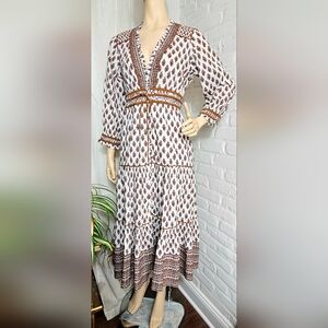 Veronica Beard Allesandra Boho Midi Dress Belted Cotton Size 6